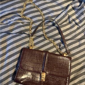 Mango Dark Brown Croc-Embossed Shoulder Bag